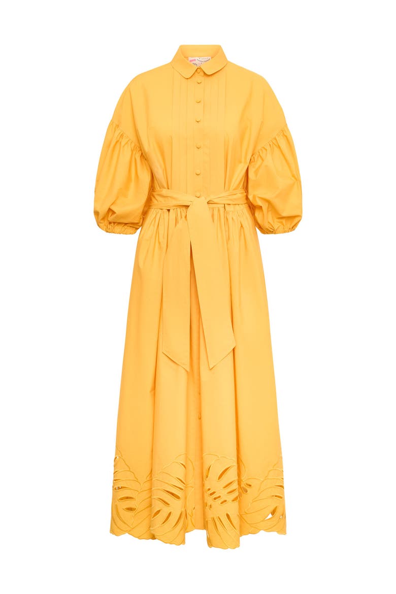 Poplin Dress With Big Leave Embroidery, Main, color, Yellow