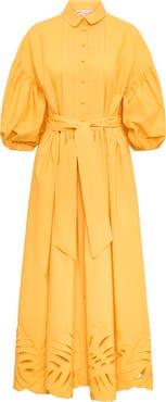 Maison Common Poplin Dress With Big Leave Embroidery