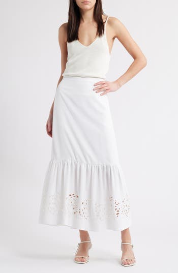 Halogen ® Eyelet Ruffle Midi Skirt In White