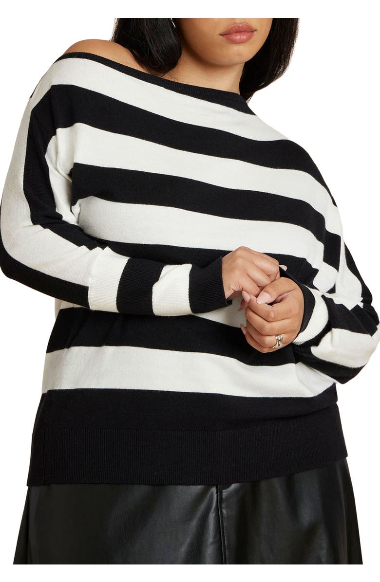 ELOQUII Asym Striped Sweater, Main, color, Black White Stripe