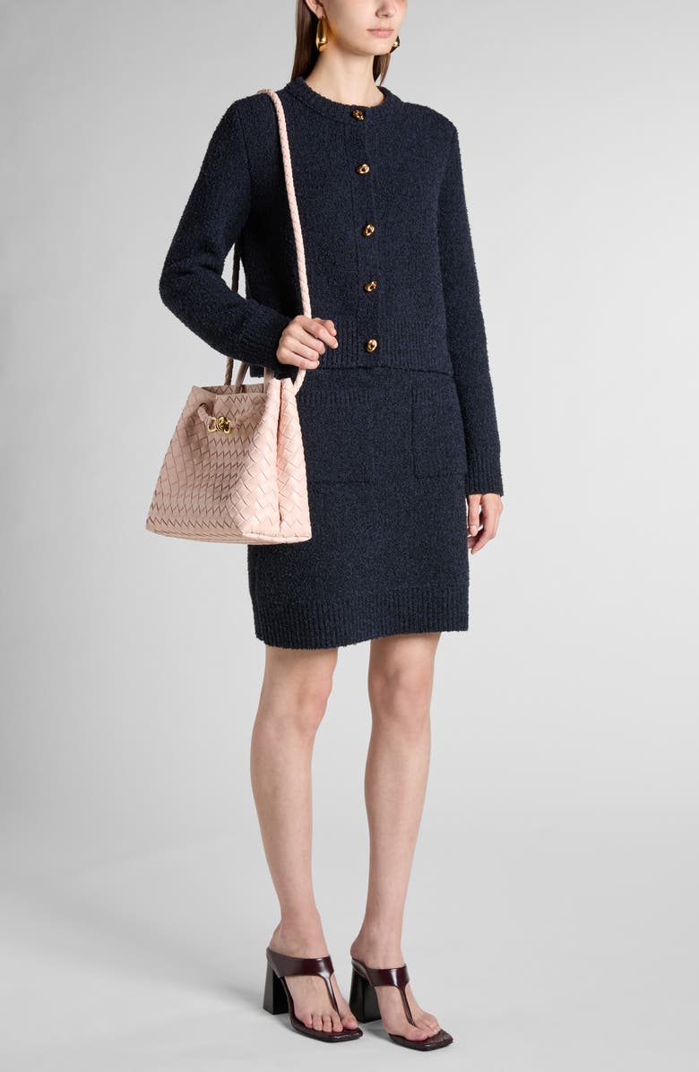 Bottega Veneta Knot Button Bouclé Cardigan, Alternate, color, 4121 Navy