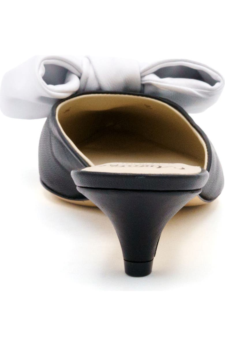 Amalfi by Rangoni Antica Pointed Toe Kitten Heel Mule, Alternate, color, Black/ White Parm Bow