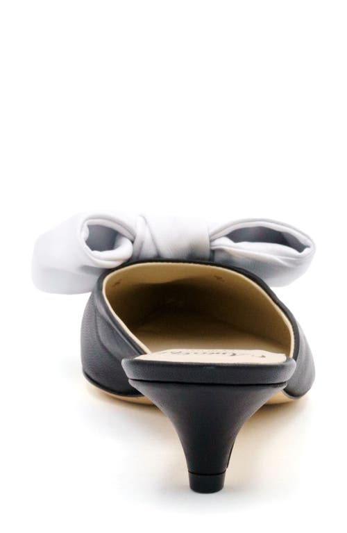 Amalfi By Rangoni Antica Pointed Toe Kitten Heel Mule In Black/white Parm Bow