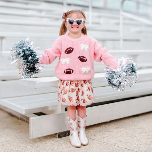 Sweet Wink Football Bows Patch Knit Sweater In Pink