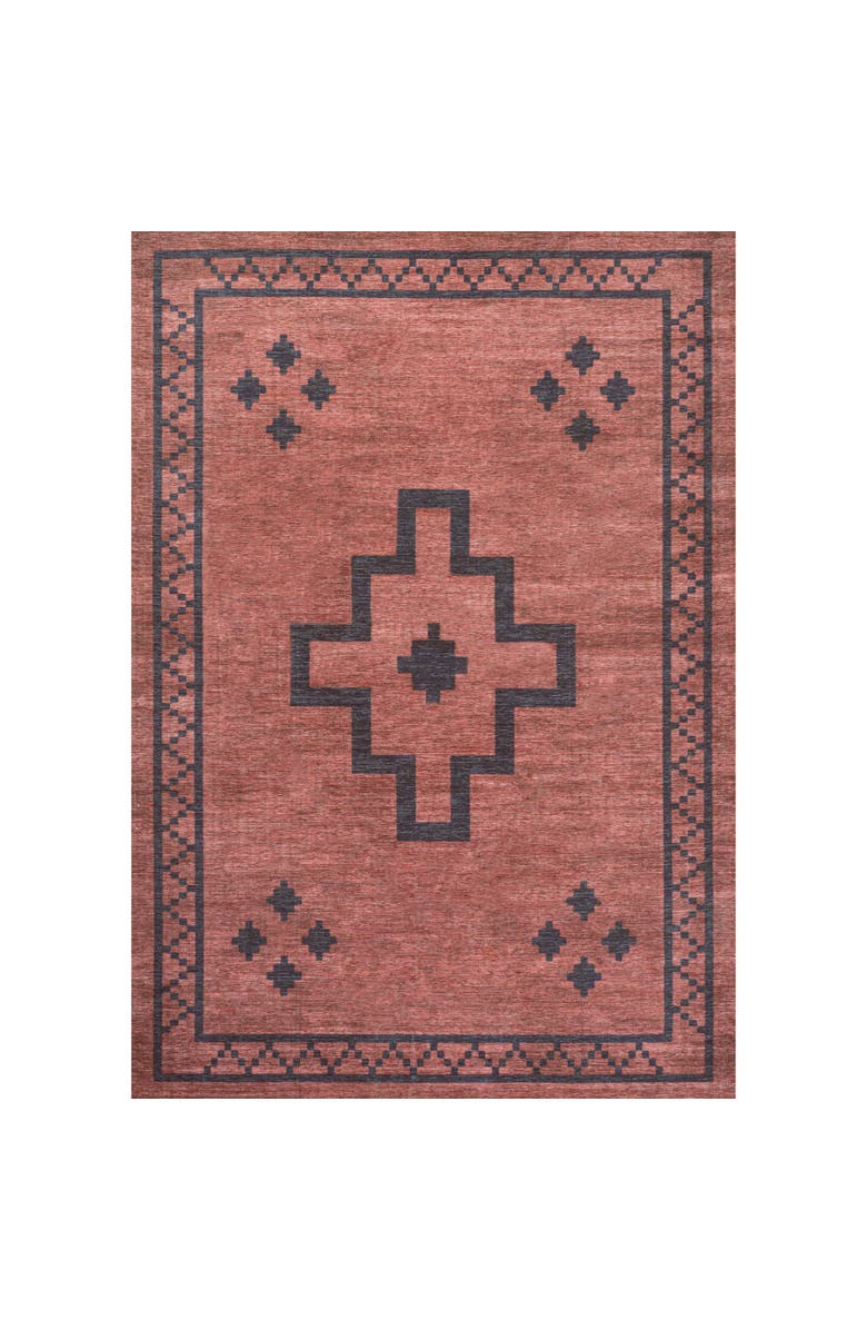 JONATHAN Y Korsa Geometric Medallion Machine-Washable Area Rug, Alternate, color, Red/Dark Gray