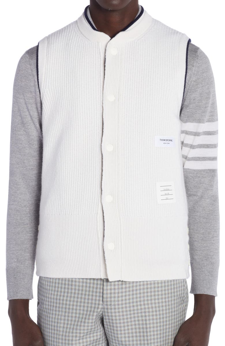 Thom Browne 4-Bar Cashmere & Nylon Reversible Vest, Alternate, color, 