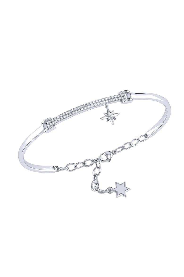 Little North Star Sterling Silver Diamond Bar Bangle, Main, color, Silver