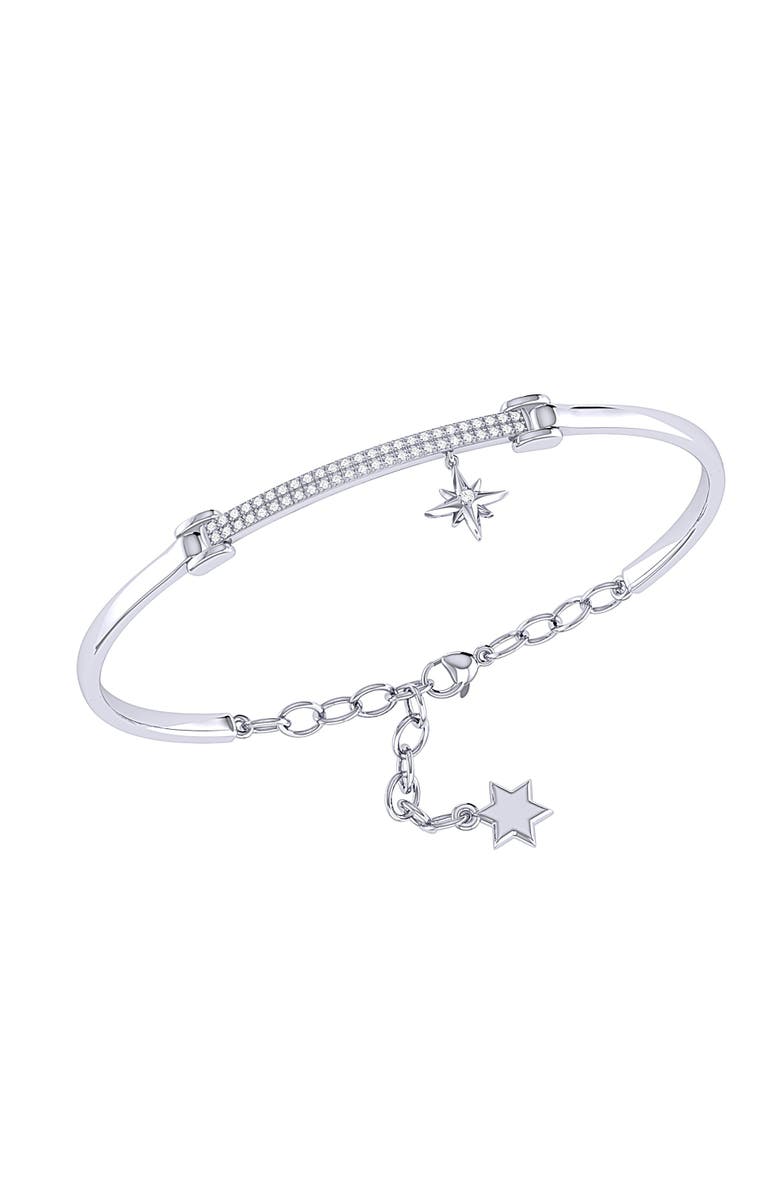 LuvMyJewelry Little North Star Sterling Silver Diamond Bar Bangle, Main, color,