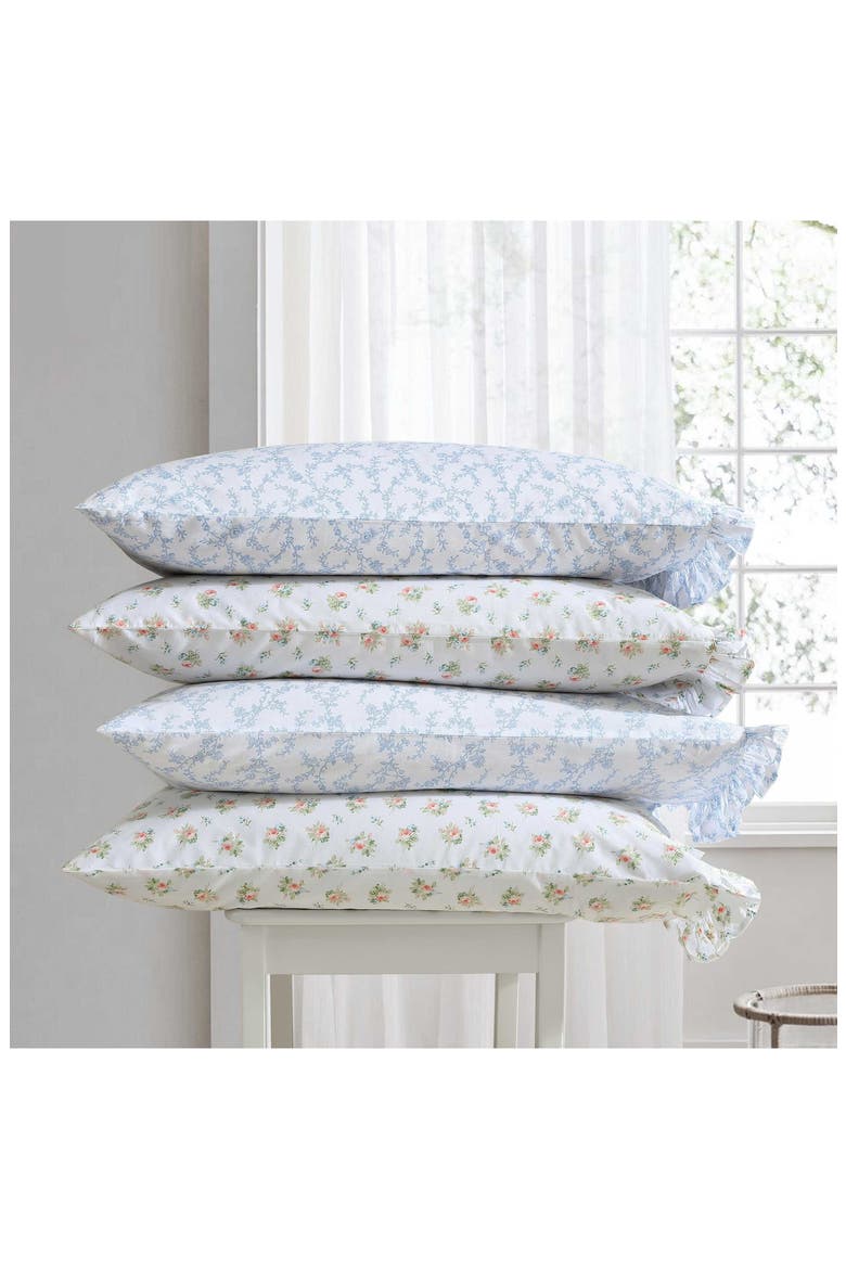 Victoria Set of 2 Floral Cotton Percale Pillowcases, Alternate, color, WHITE/ COTTAGE BLUE