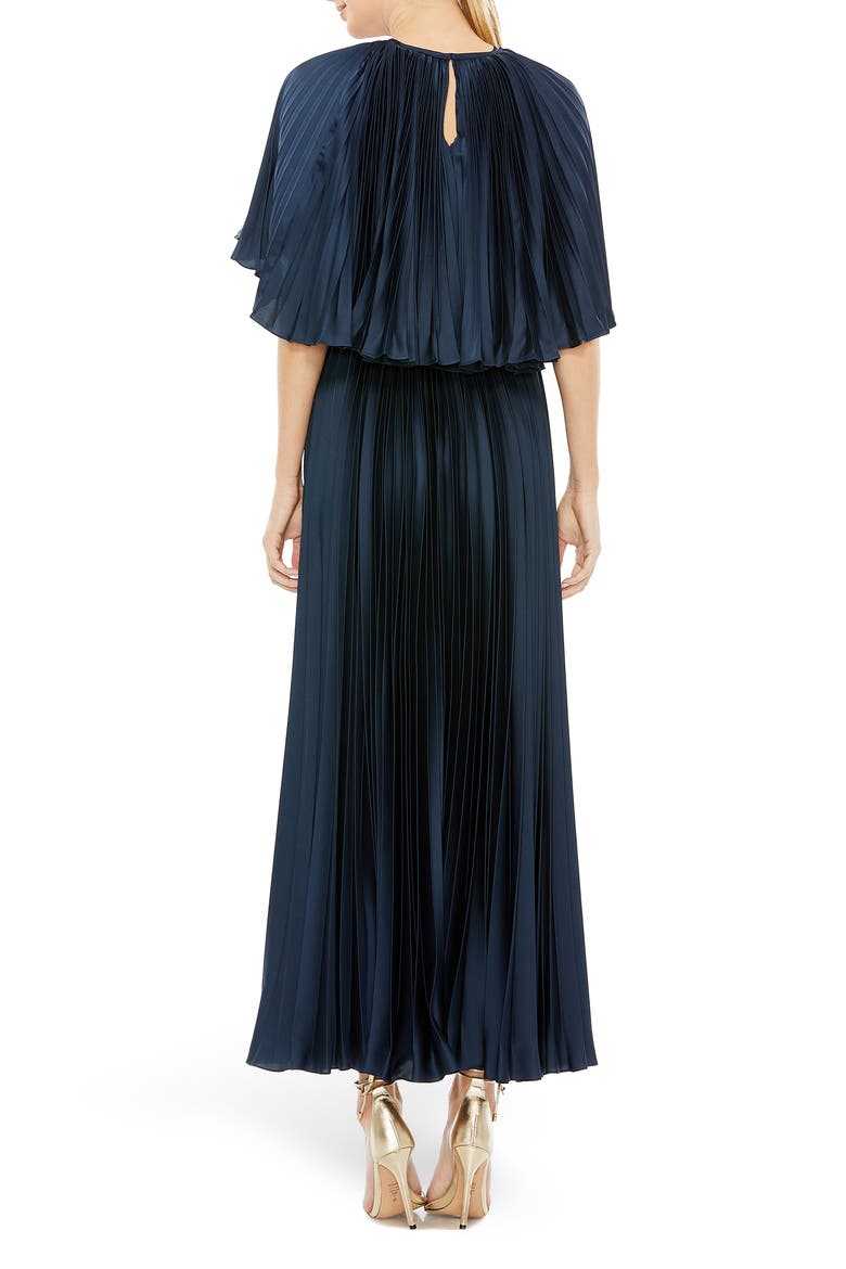 Pleated Capelet Tea-Length Dress, Alternate, color, MIDNIGHT