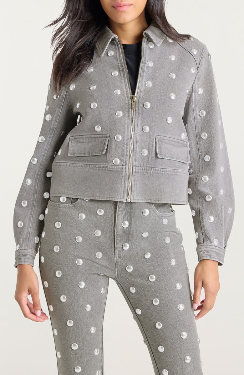 Cinq à Sept Harriet Studded Denim Jacket, Main, color, Lune/ Silver