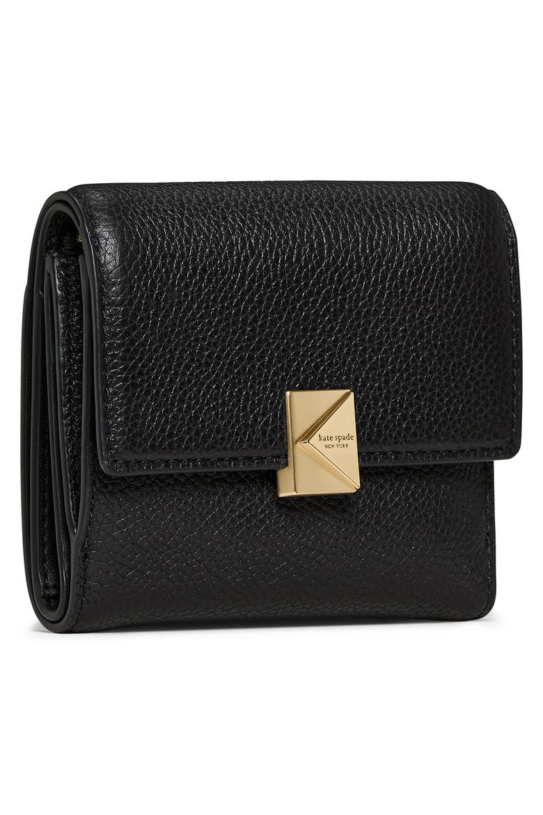 deco small pebbled leather flat wallet, Alternate, color, BLACK