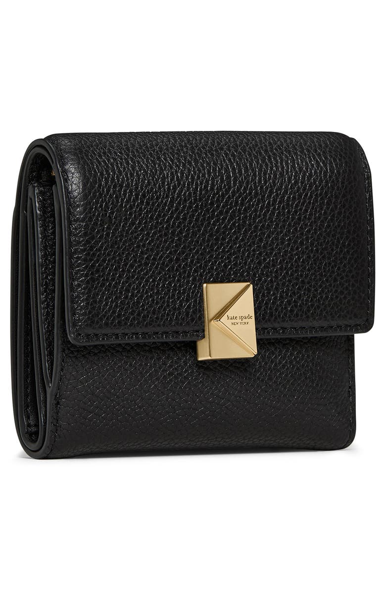 Kate Spade New York deco small pebbled leather flat wallet, Alternate, color, Black