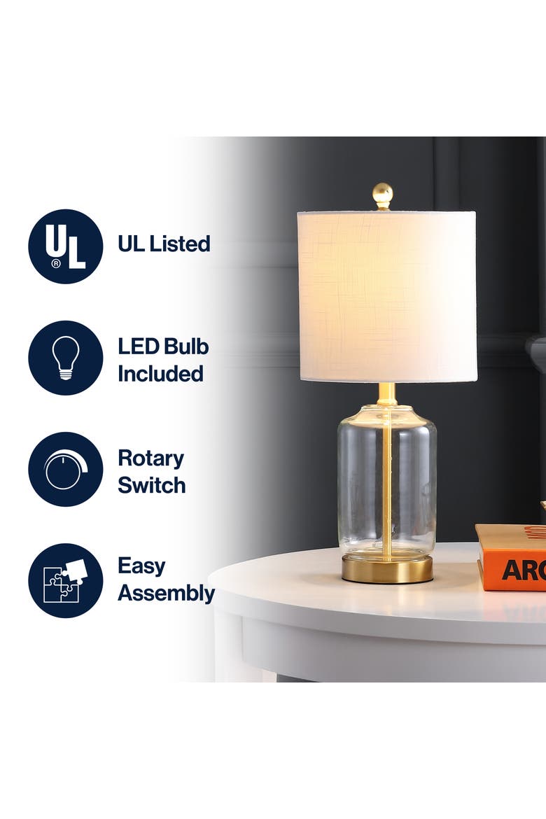 Duncan Glass/Metal LED Table Lamp, Alternate, color, Clear/Brass Gold