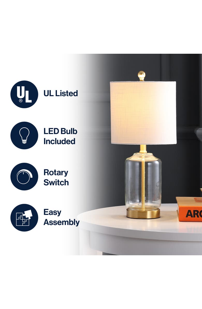 JONATHAN Y Duncan Glass/Metal LED Table Lamp, Alternate, color, Clear/Brass Gold