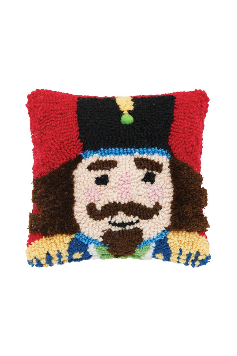 Christmas Nutcracker Mini Hooked Accent Pillow 8" x 8", Main, color, Red