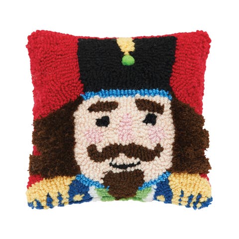 Christmas Nutcracker Mini Hooked Accent Pillow 8" x 8"