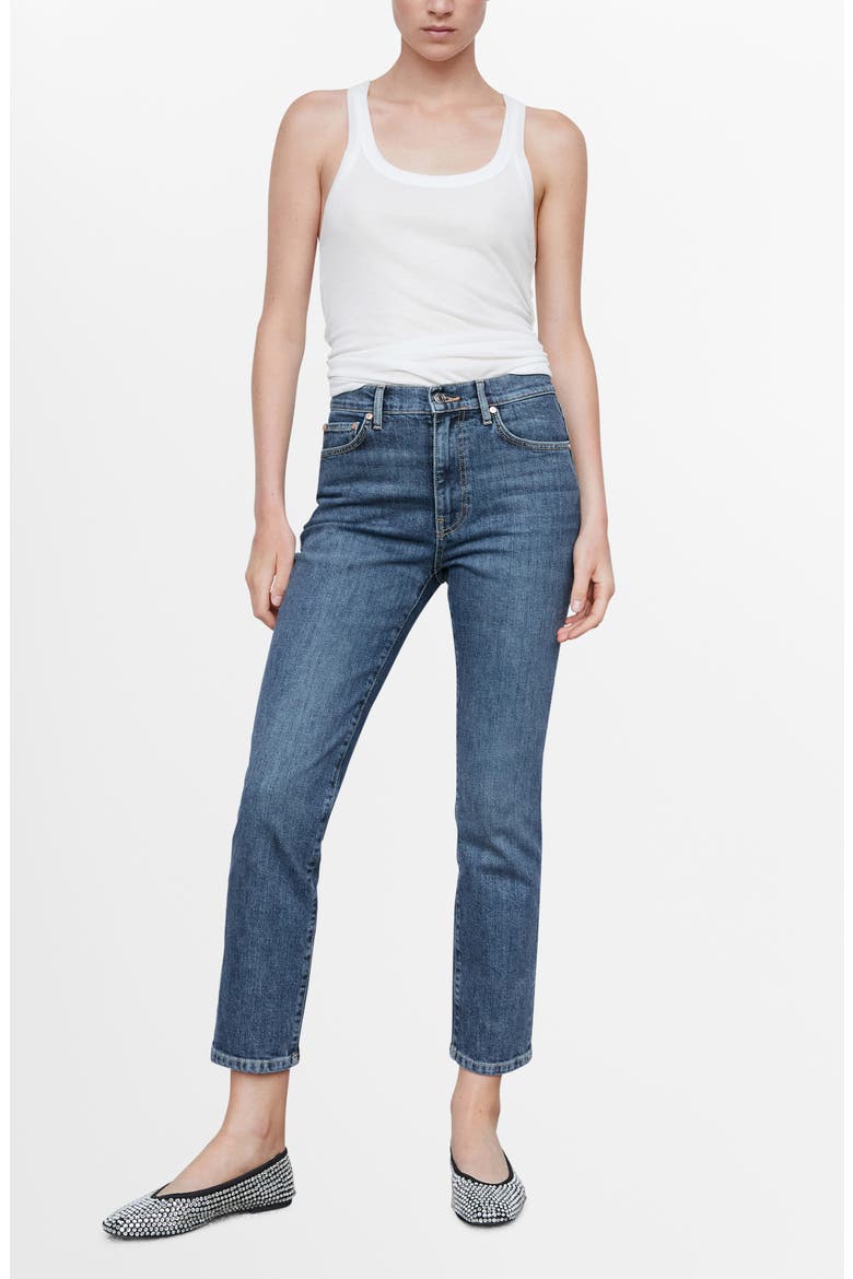 High Waist Crop Slim Jeans, Alternate, color, DARK BLUE