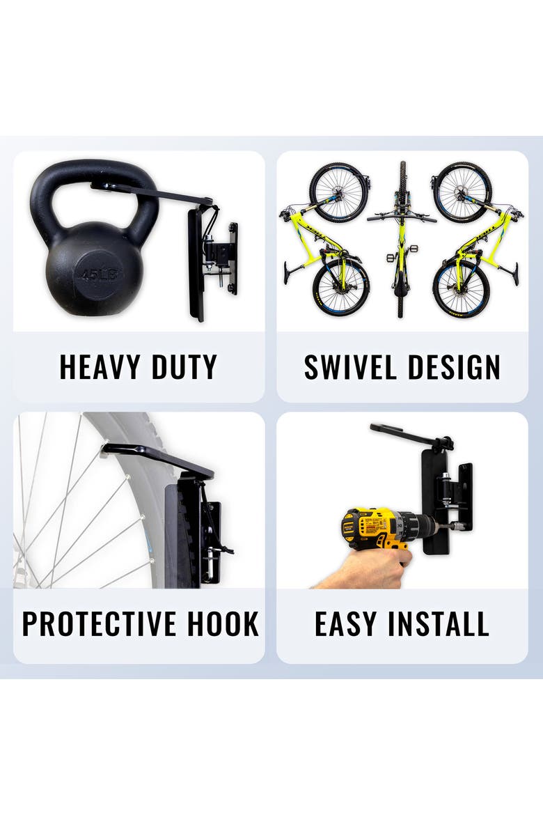 Swivel Mount Bike Storage Rack - 4 Bicycle  - Garage Wall Hook, Alternate, color, Black