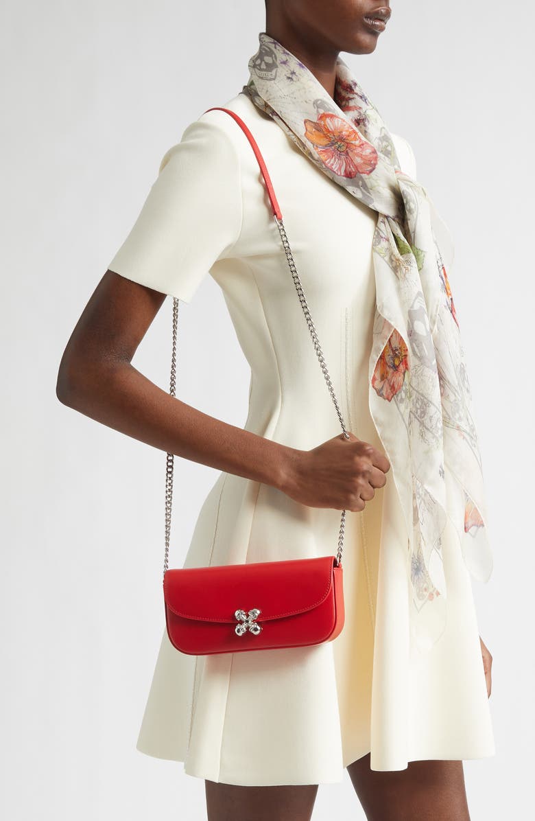 McQueen Small Skull Flower Shoulder Bag, Alternate, color, Red/ Silver