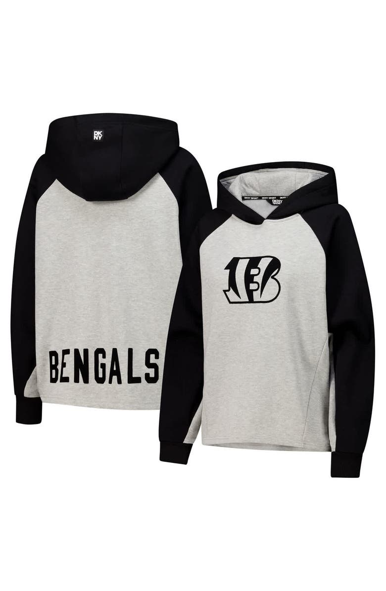 DKNY SPORT Women's DKNY Sport Gray/Black Cincinnati Bengals Joy Cropped Raglan Pullover Hoodie, Main, color, Gray