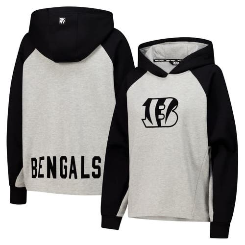 Dkny Sport Gray/black Cincinnati Bengals Joy Cropped Raglan Pullover Hoodie