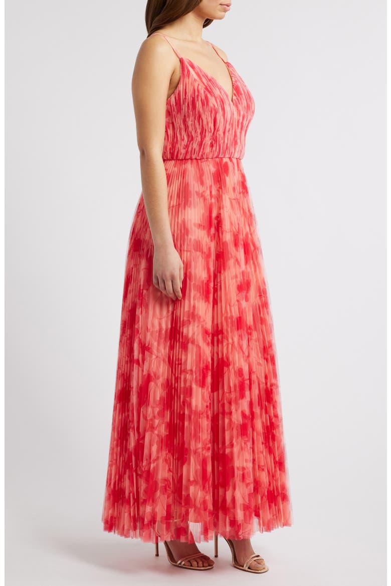 Print Pleated Sleeveless Maxi Dress, Alternate, color, RED LIPSTICK