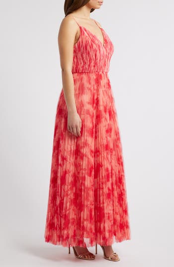 Print Pleated Sleeveless Maxi Dress