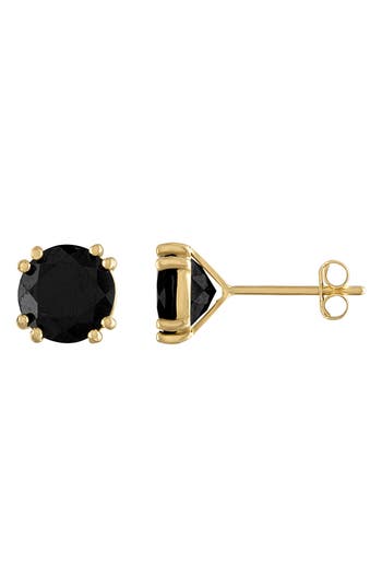 Fuzion Creations Round Black Sapphire Stud Earrings In Yellow