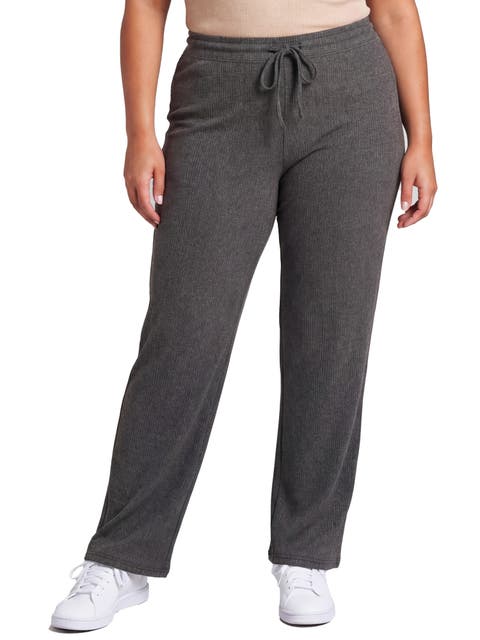 Curvy Basic Ribbed Knit Drawstring Straight Leg Lounge Pants