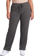 24seven Comfort Apparel Curvy Basic Ribbed Knit Drawstring Straight Leg Lounge Pants