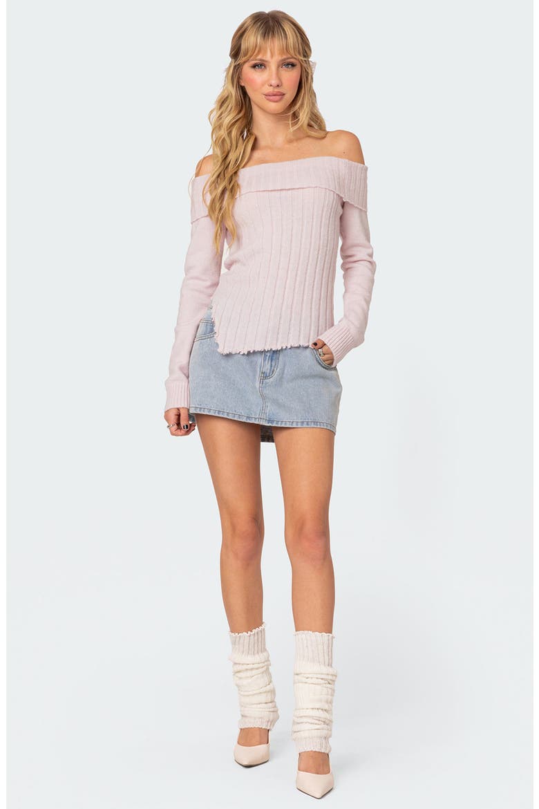 Sonya Foldover Off the Shoulder Rib Sweater, Alternate, color, LIGHT-PINK