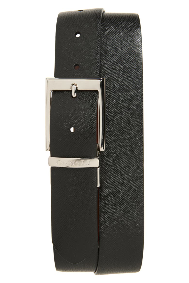 Reversible Leather Belt, Main, color, BLACK