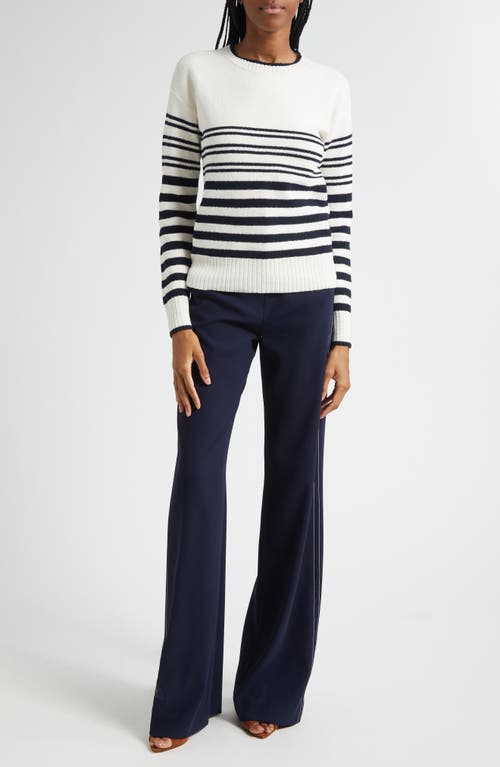 Veronica Beard Rielly Stripe Crewneck Sweater In White