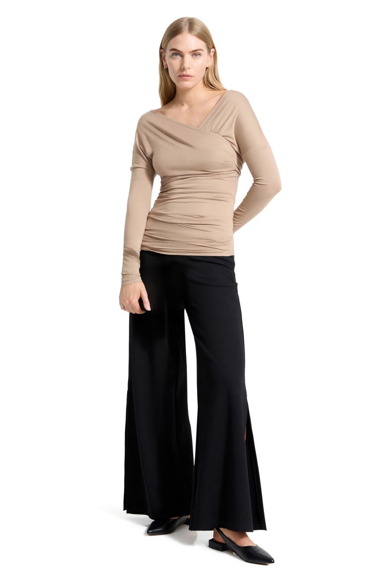 Jisoo Ruched Surplice Neck Jersey Top, Alternate, color, SAND