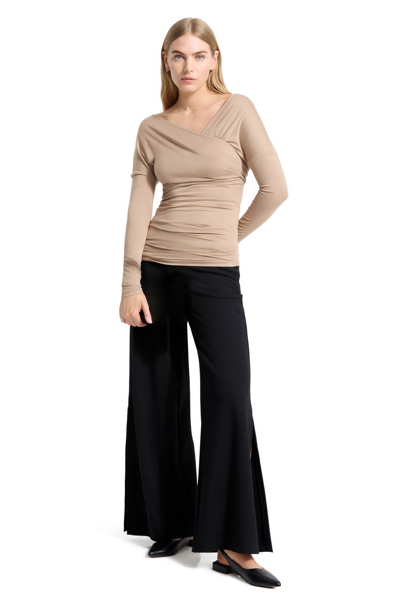 Marcella Jisoo Ruched Surplice Neck Jersey Top, Alternate, color, Sand