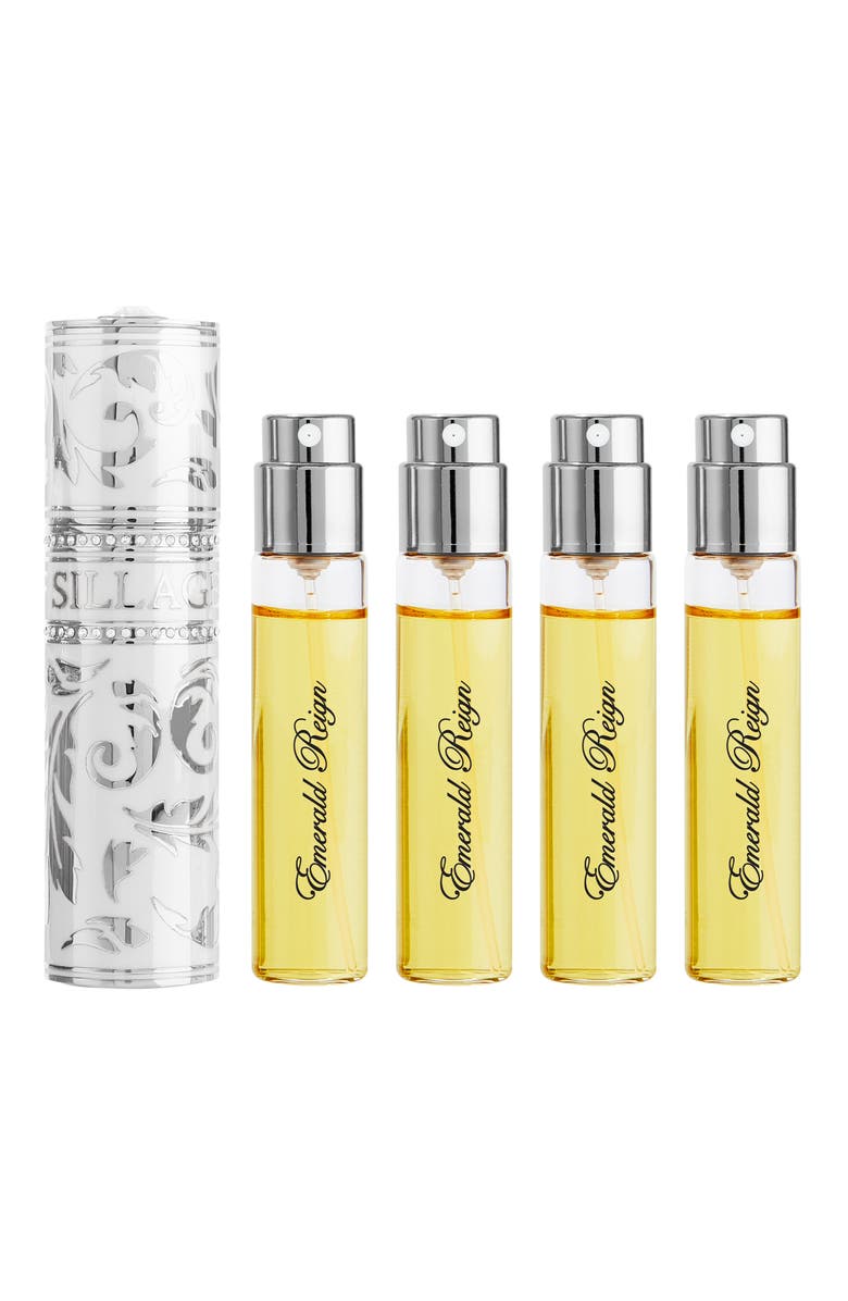 House of Sillage Arabesque Collection Blanche Absolue Travel Case & Emerald Reign Fragrance Gift Set, Main, color, 