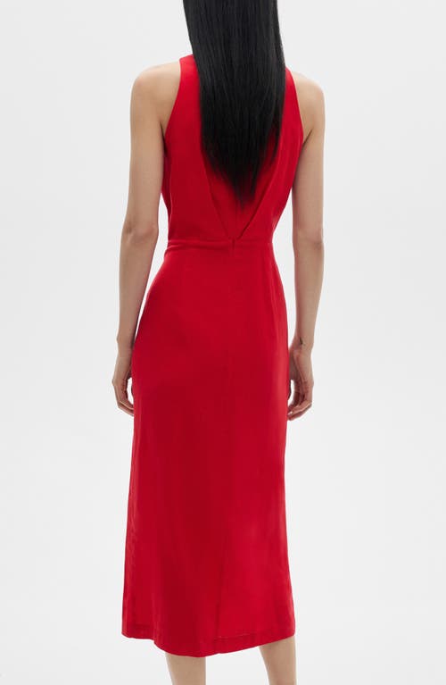 MANGO MANGO BOW WAIST LINEN BLEND MIDI DRESS