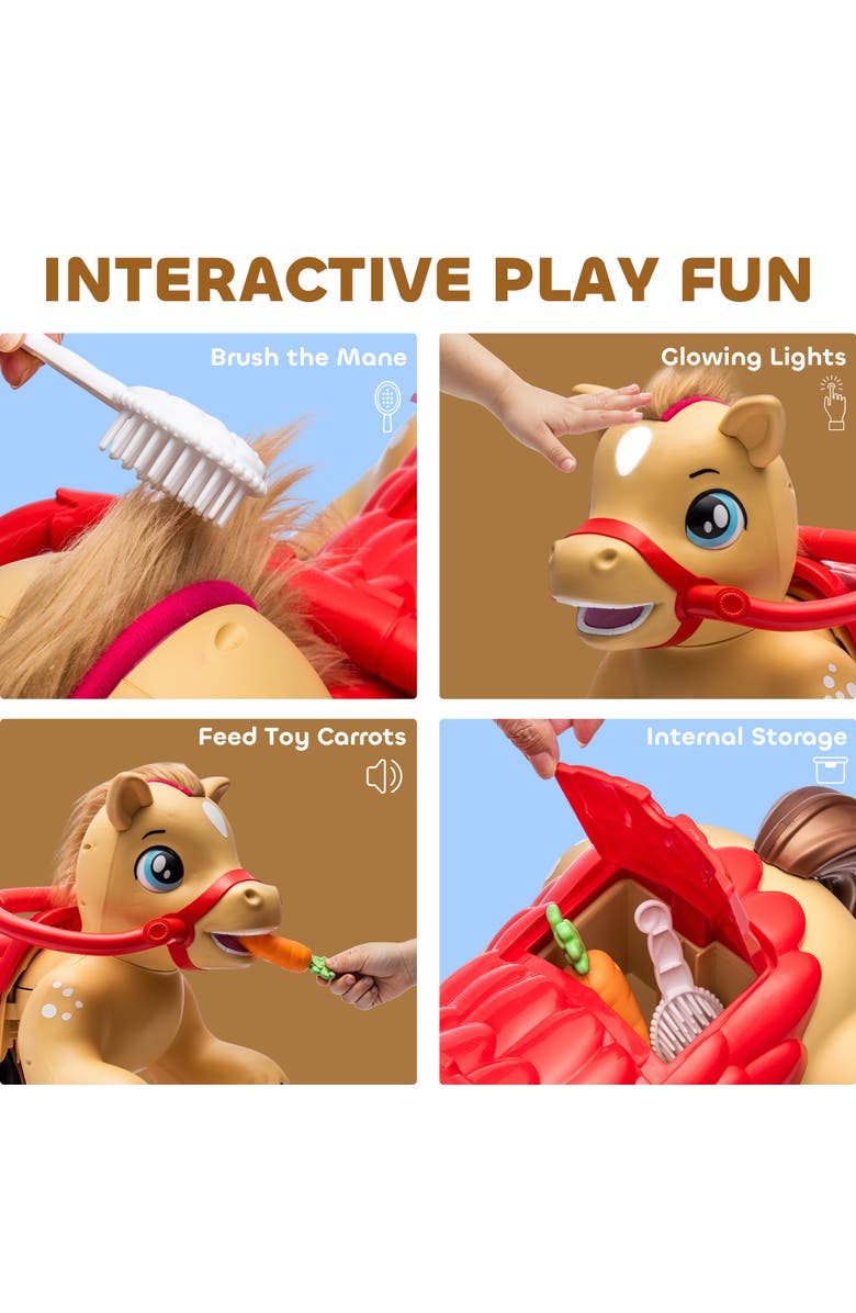 Qaba 12V Ride On Horse Toy Battery Powered Ride on Toy with Carrot Toy Comb and Sound Electric Rocking Horse for Toddlers, Alternate, color, Brown