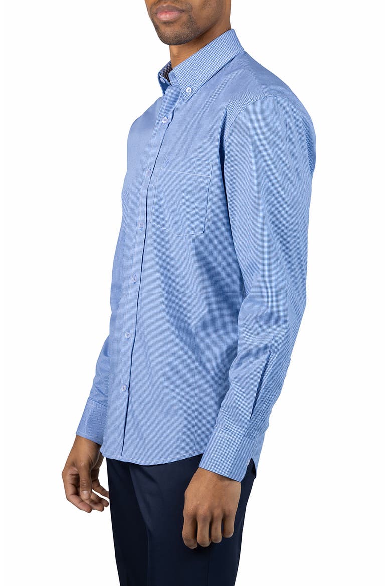 Micro Gingham Stretch Cotton Button-Up Shirt, Alternate, color, ROYAL