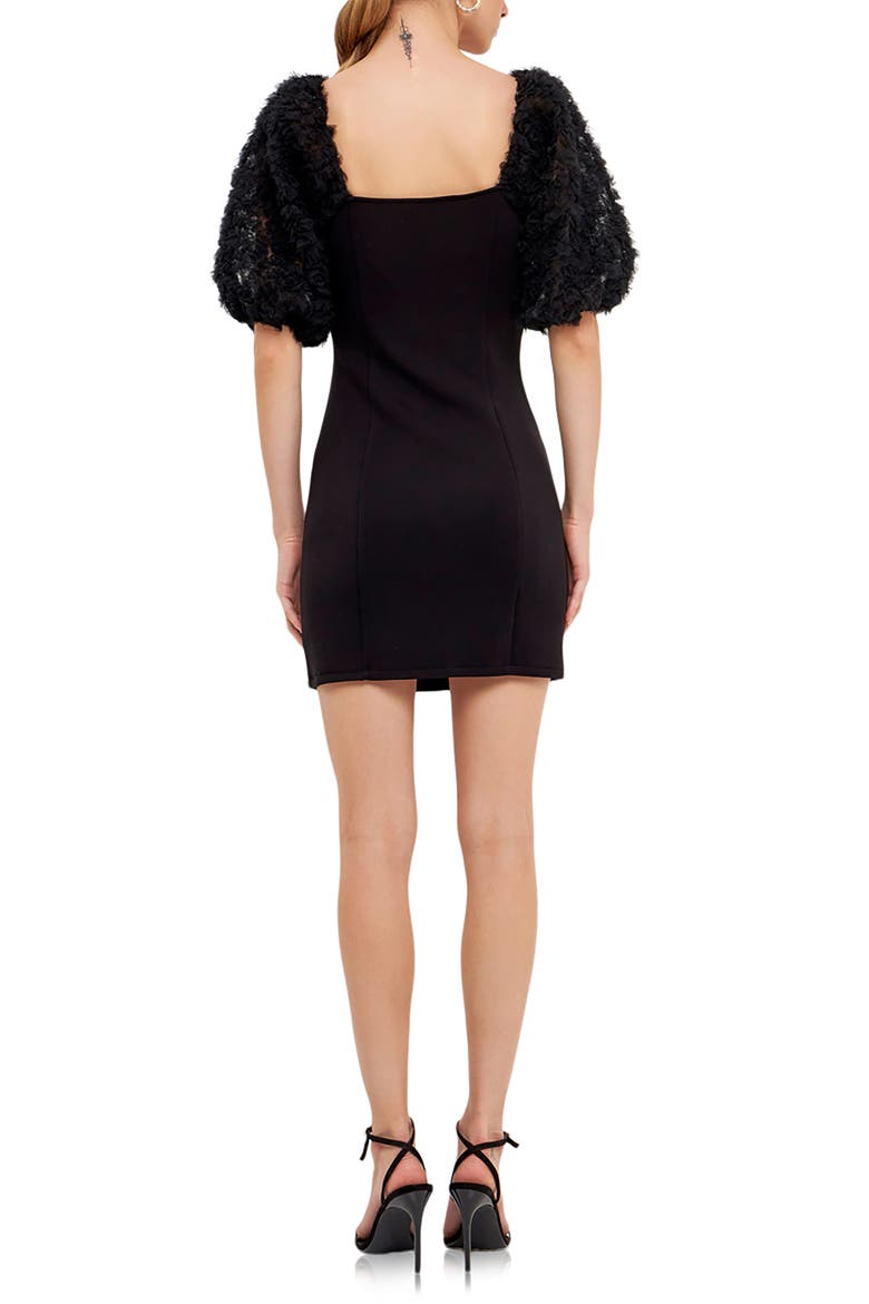 Tulle Puff Sleeve Minidress, Alternate, color, BLACK