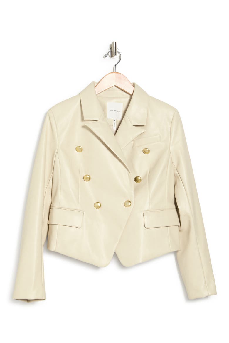 Double Breasted Faux Leather Blazer, Alternate, color, BONE