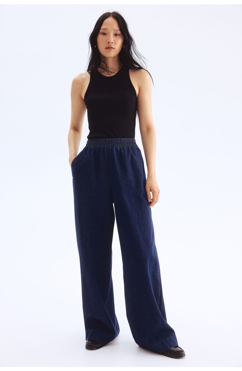 H&M Pull-on Denim Trousers, Main, color, Dark Denim Blue