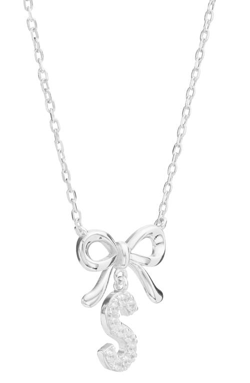 Athra Luxe Cubic Zirconia Bow Initial Pendant Necklace In Metallic
