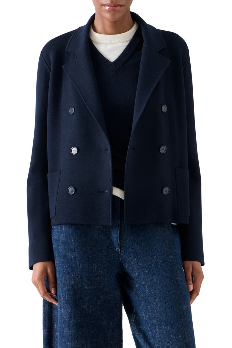 Milano Knit Double Breasted Jacket, Main, color, NAVY