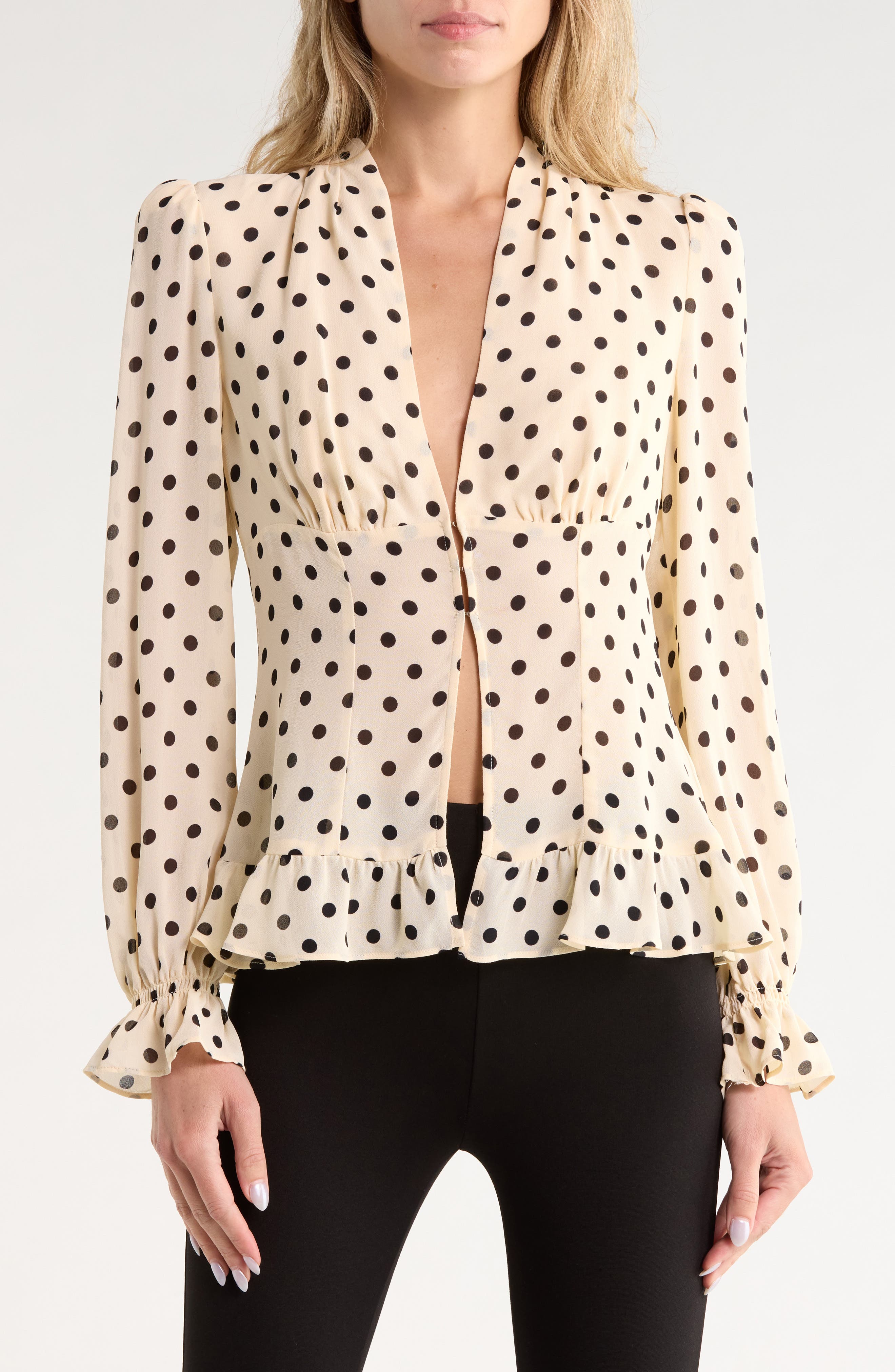 Reformation Maple Cream Dot Blouse In Sugar Dot