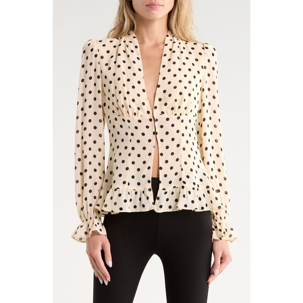 Reformation Maple Cream Dot Blouse In Sugar Dot