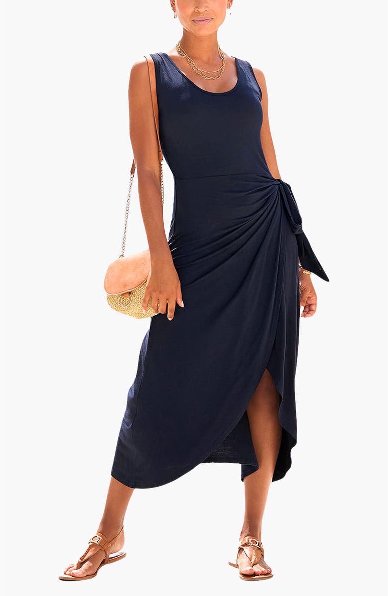 LASCANA Women's Sleeveless Wrap Look Dress, Main, color, Navy