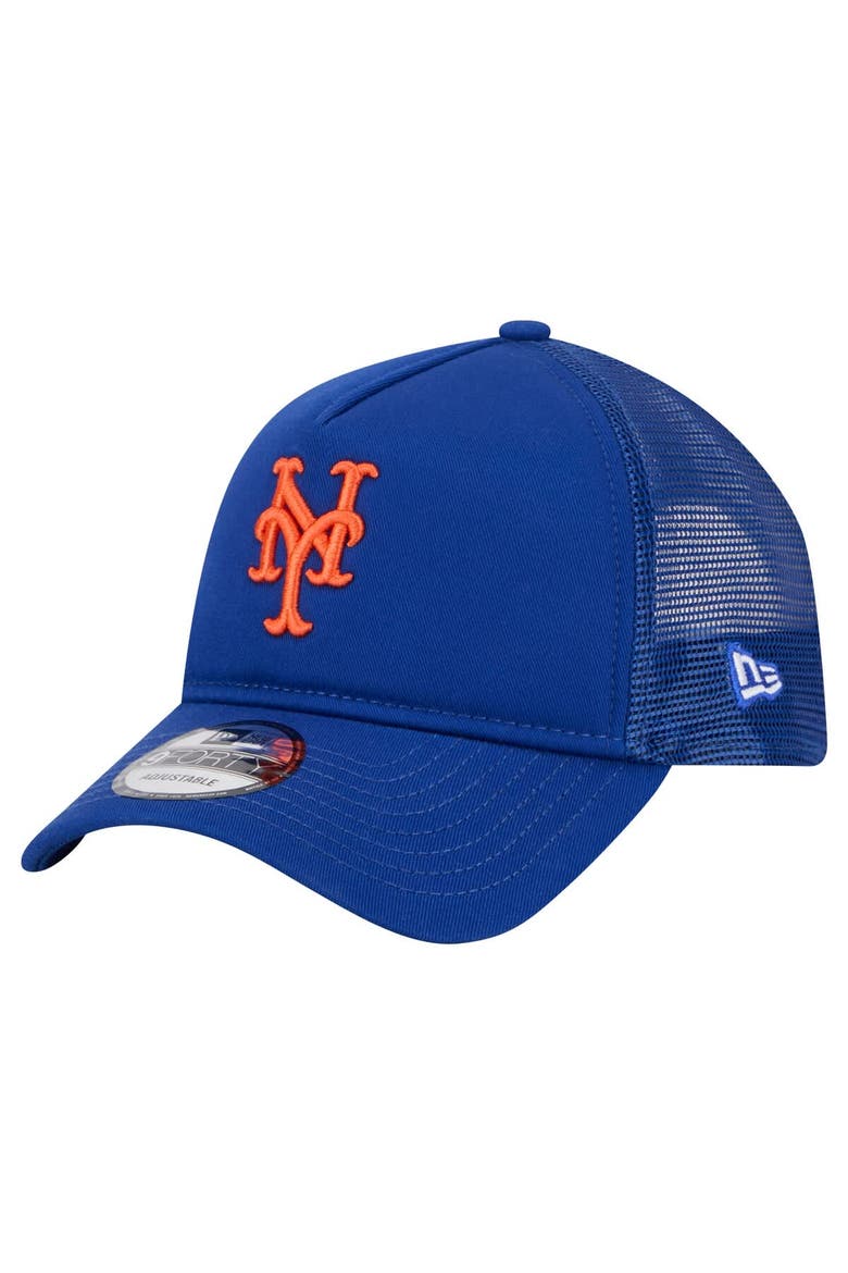 Men's New Era Royal New York Mets 9FORTY A-Frame Trucker Adjustable Hat, Main, color, Royal