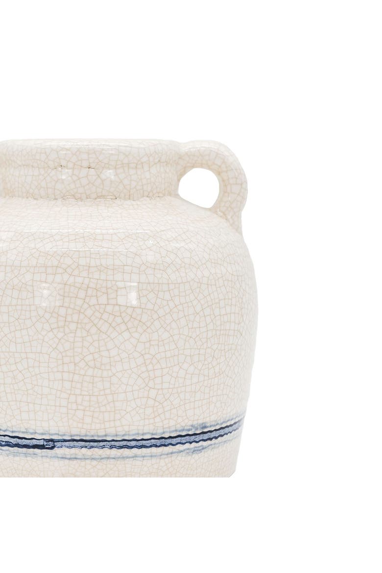 Vintage Crackle Vase with Handles Blue Stripe Stoneware, Alternate, color, Blue